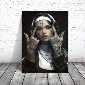 Картина Монахиня с тату N1 с рамкой, 30х40 см