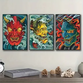 Картины Японский Демон Они на Черной рамке, 30х40 см