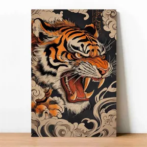 Картина Японский тигр с Черной рамкой, 30х40 см